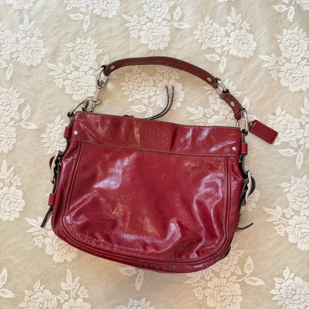 Coach Poppy Patent Leather Shoulder Bag Red